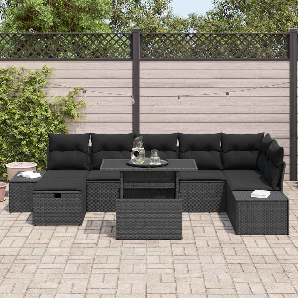 vidaXL Zestaw Sof na Ogród 8 pcs Czarny polirattan