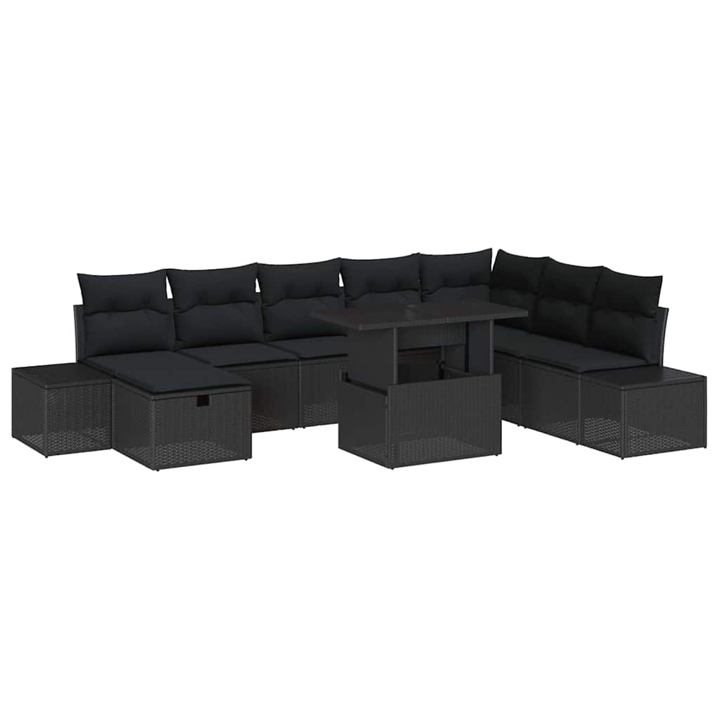vidaXL Zestaw Sof na Ogród 9 pcs Czarny polirattan