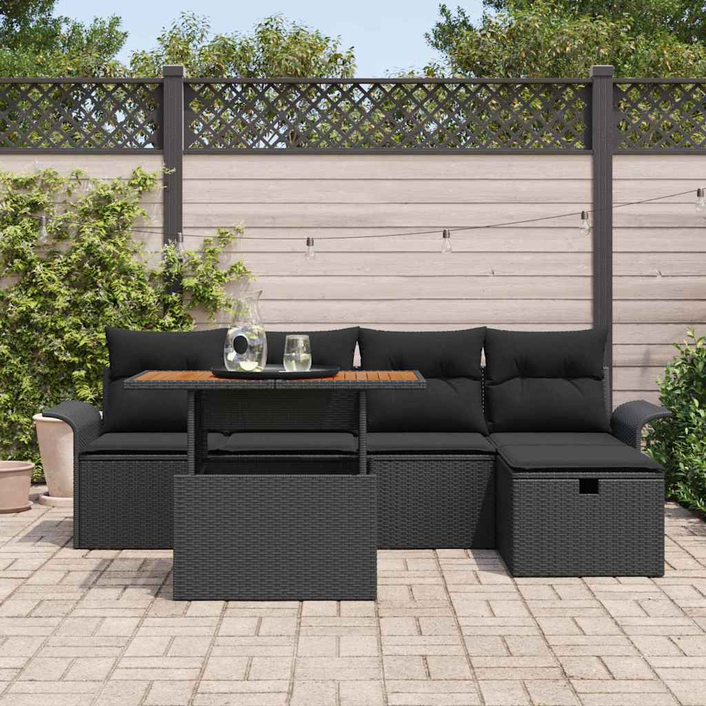 vidaXL Zestaw Sof na Ogród 6 pcs Czarny polirattan