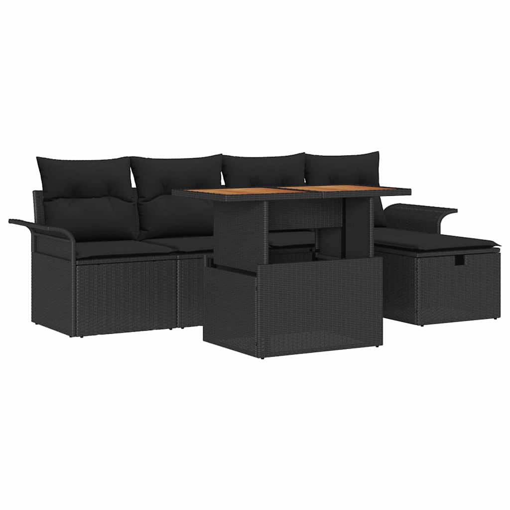 vidaXL Zestaw Sof na Ogród 6 pcs Czarny polirattan