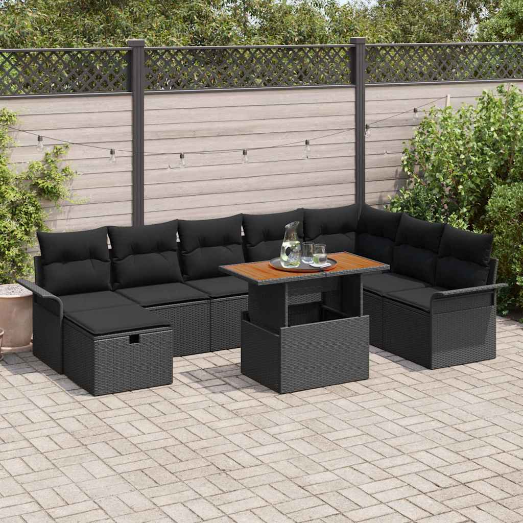vidaXL Zestaw Sof na Ogród 9 pcs Czarny polirattan