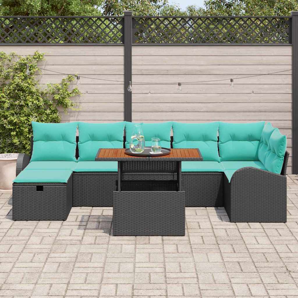 vidaXL Zestaw Sof na Ogród 8 pcs Czarny polirattan