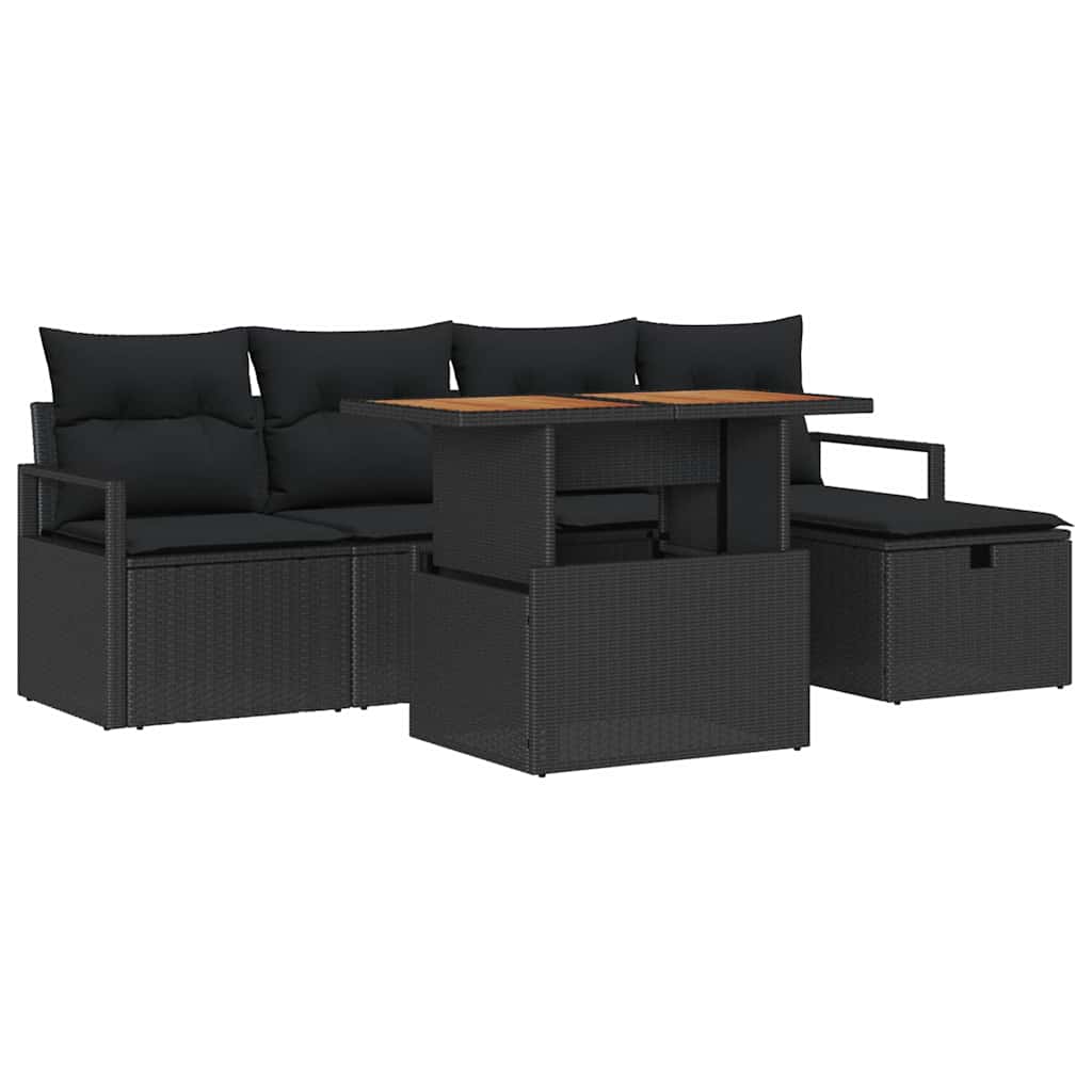 vidaXL Zestaw Sof na Ogród 6 pcs Czarny polirattan