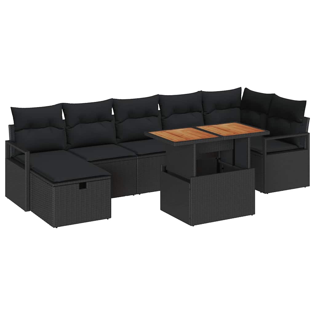 vidaXL Zestaw Sof na Ogród 8 pcs Czarny polirattan