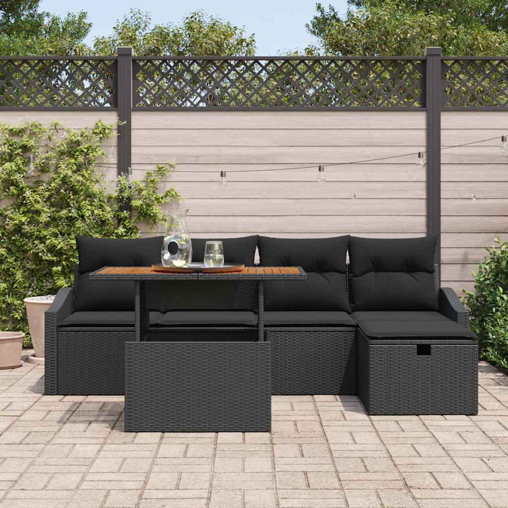 vidaXL Zestaw Sof na Ogród 6 pcs Czarny polirattan