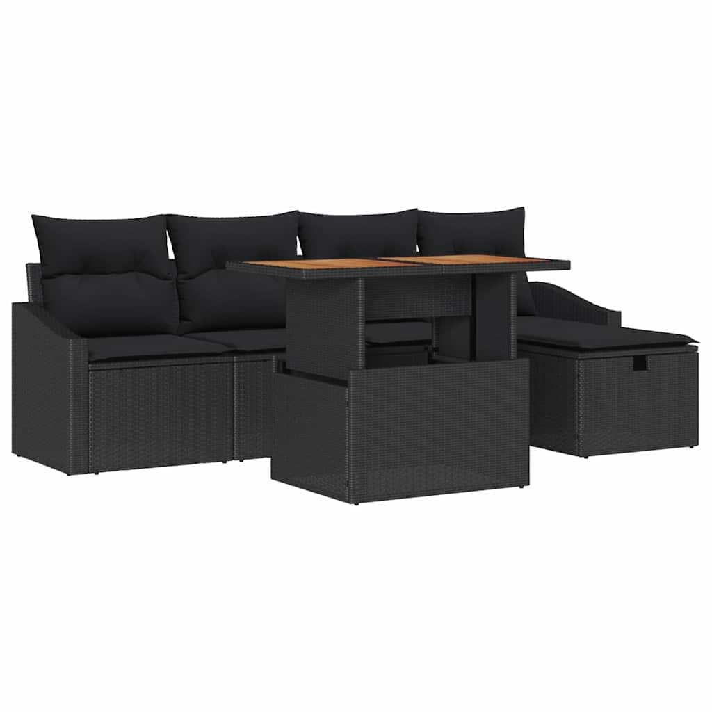 vidaXL Zestaw Sof na Ogród 6 pcs Czarny polirattan