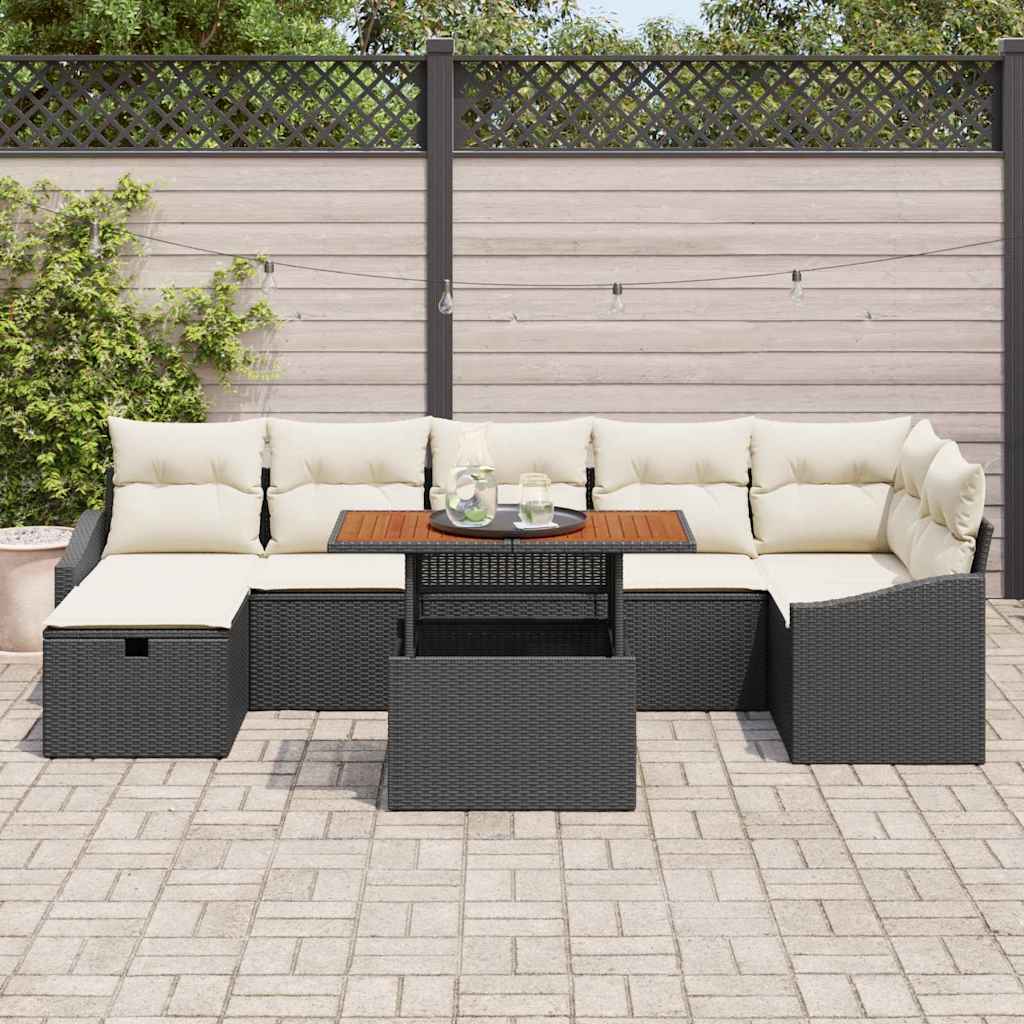 vidaXL Zestaw Sof na Ogród 8 pcs Czarny polirattan