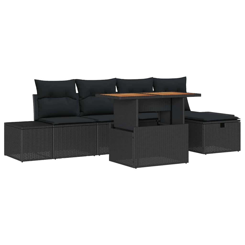 vidaXL Zestaw Sof na Ogród 6 pcs Czarny polirattan
