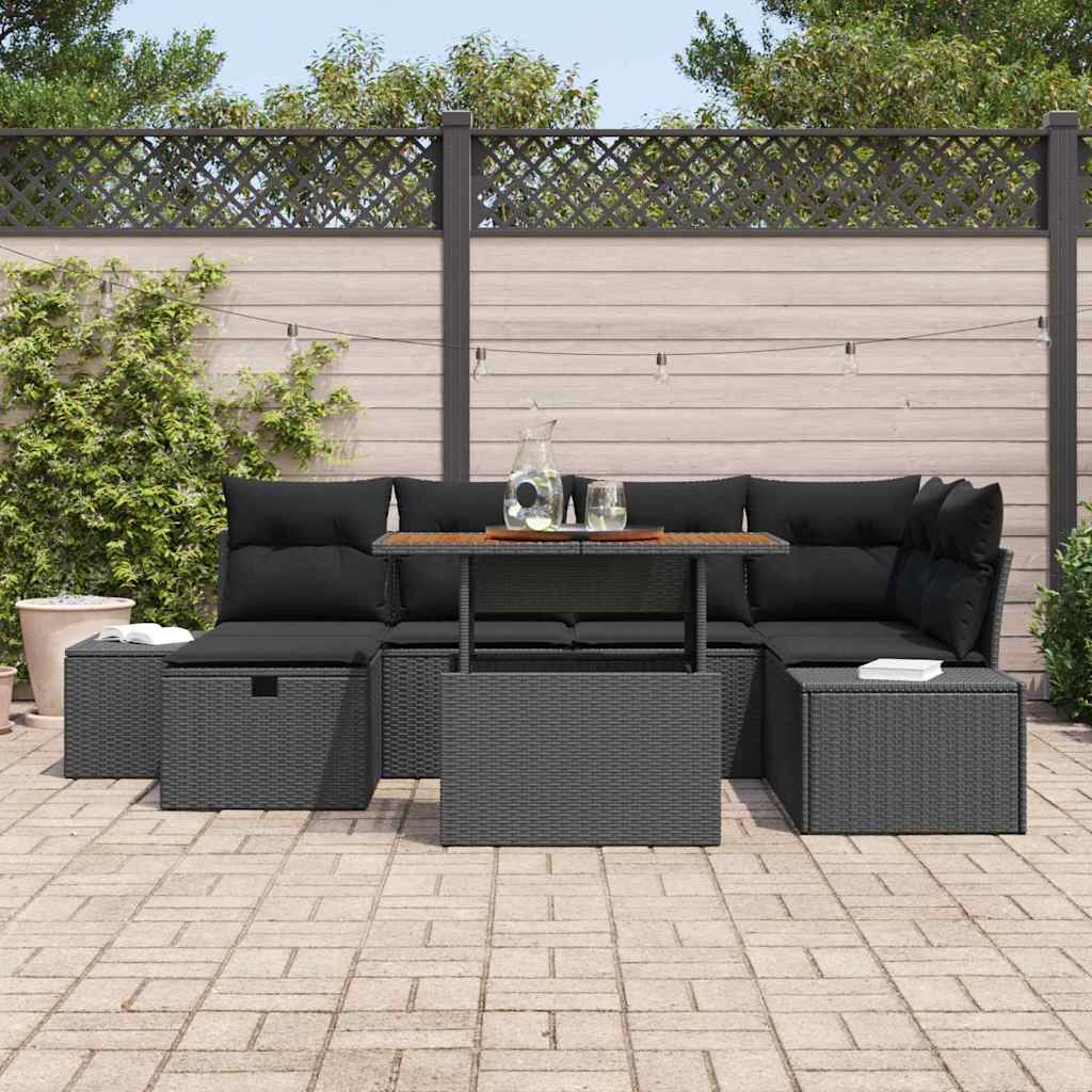 vidaXL Zestaw Sof na Ogród 7 pcs Czarny polirattan