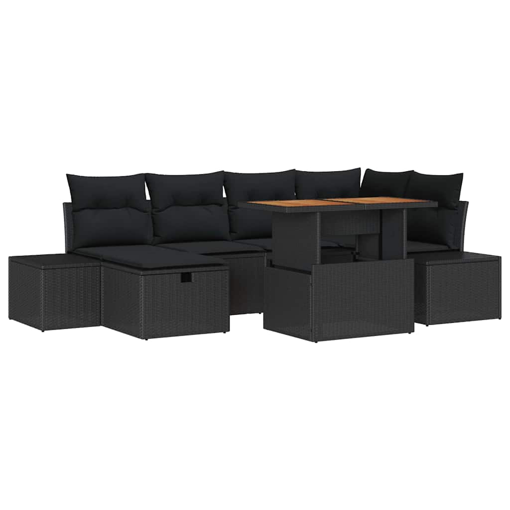 vidaXL Zestaw Sof na Ogród 7 pcs Czarny polirattan