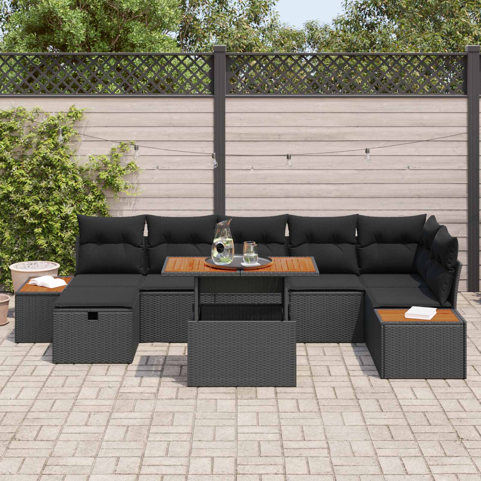 vidaXL Zestaw Sof na Ogród 8 pcs Czarny polirattan