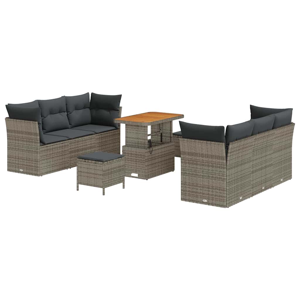 vidaXL Zestaw Sof na Ogród 9 pcs Szary polirattan