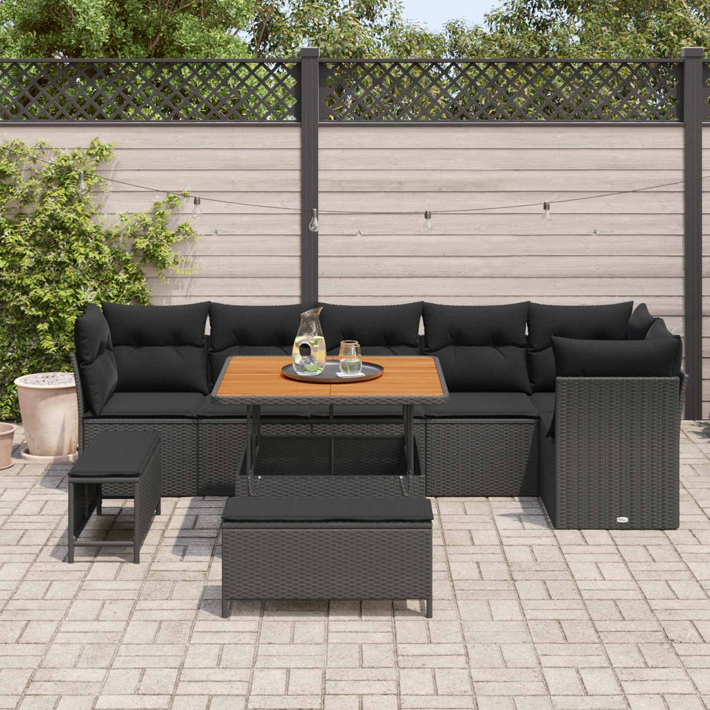 vidaXL Zestaw Sof na Ogród 9 pcs Czarny polirattan