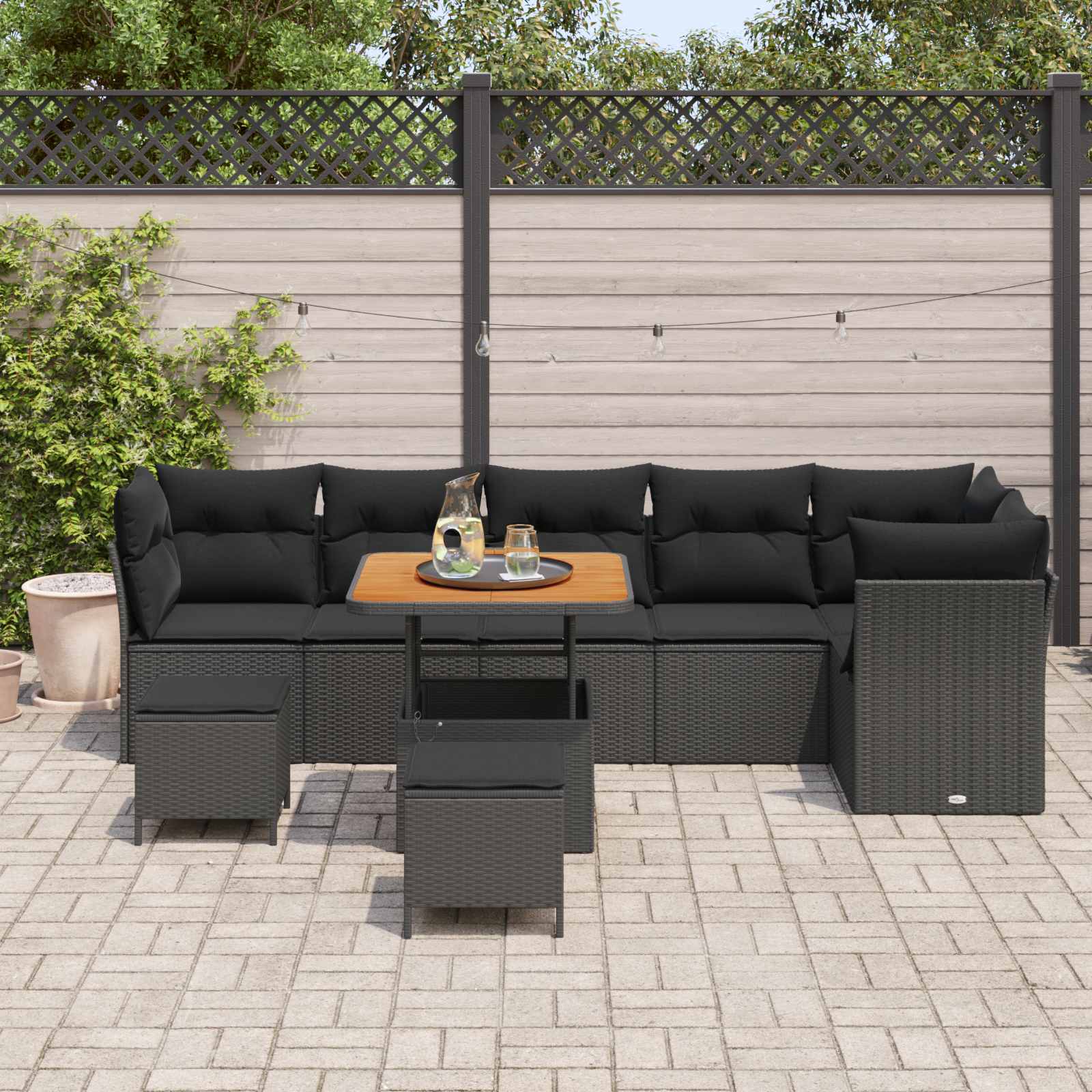 vidaXL Zestaw Sof na Ogród 9 pcs Czarny polirattan
