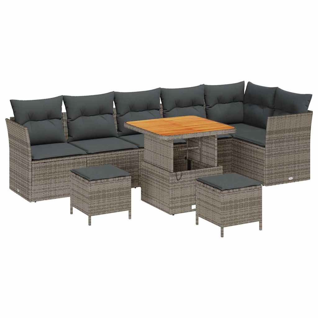 vidaXL Zestaw Sof na Ogród 9 pcs Szary polirattan