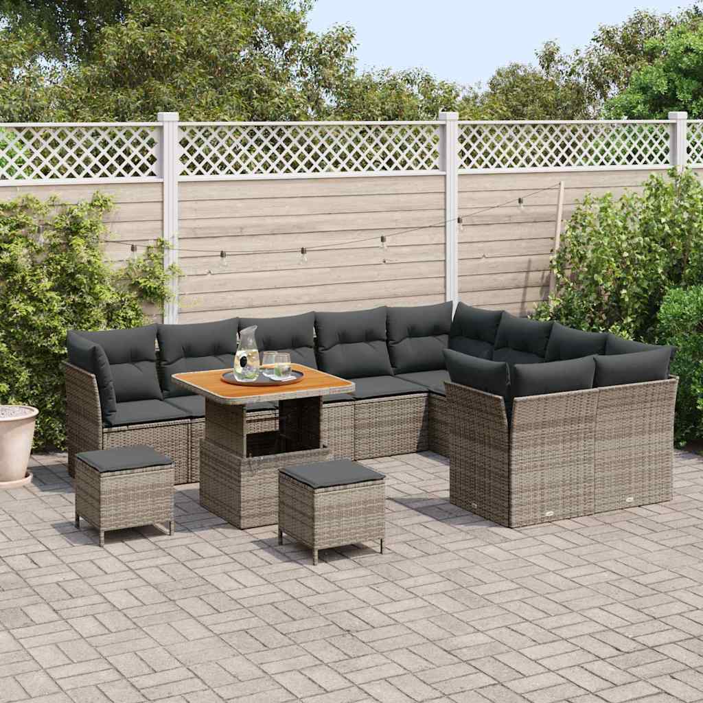 vidaXL Zestaw Sof na Ogród 12 pcs Szary polirattan