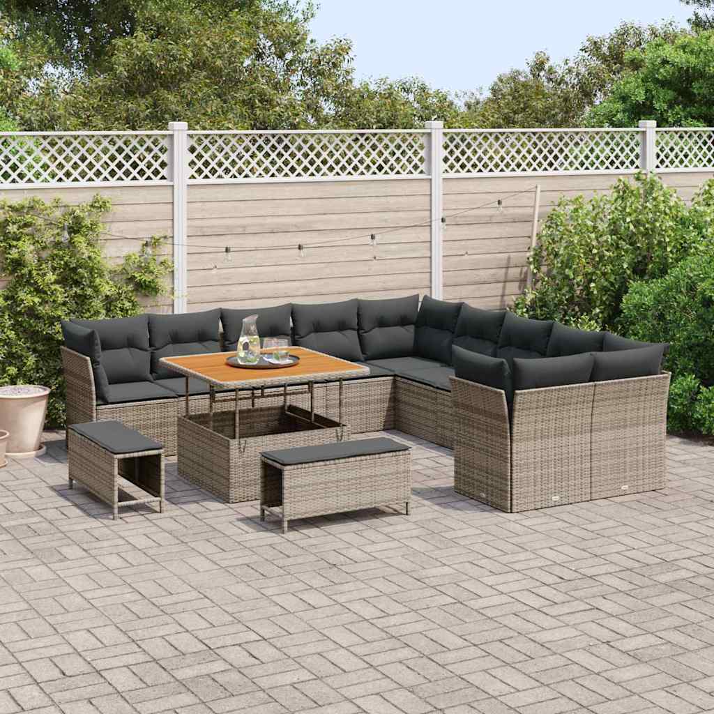 vidaXL Zestaw Sof na Ogród 13 pcs Szary polirattan