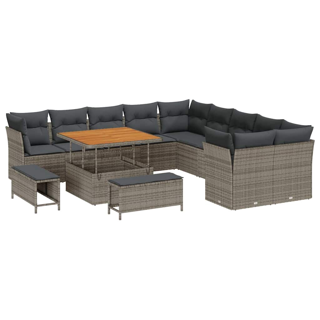 vidaXL Zestaw Sof na Ogród 13 pcs Szary polirattan