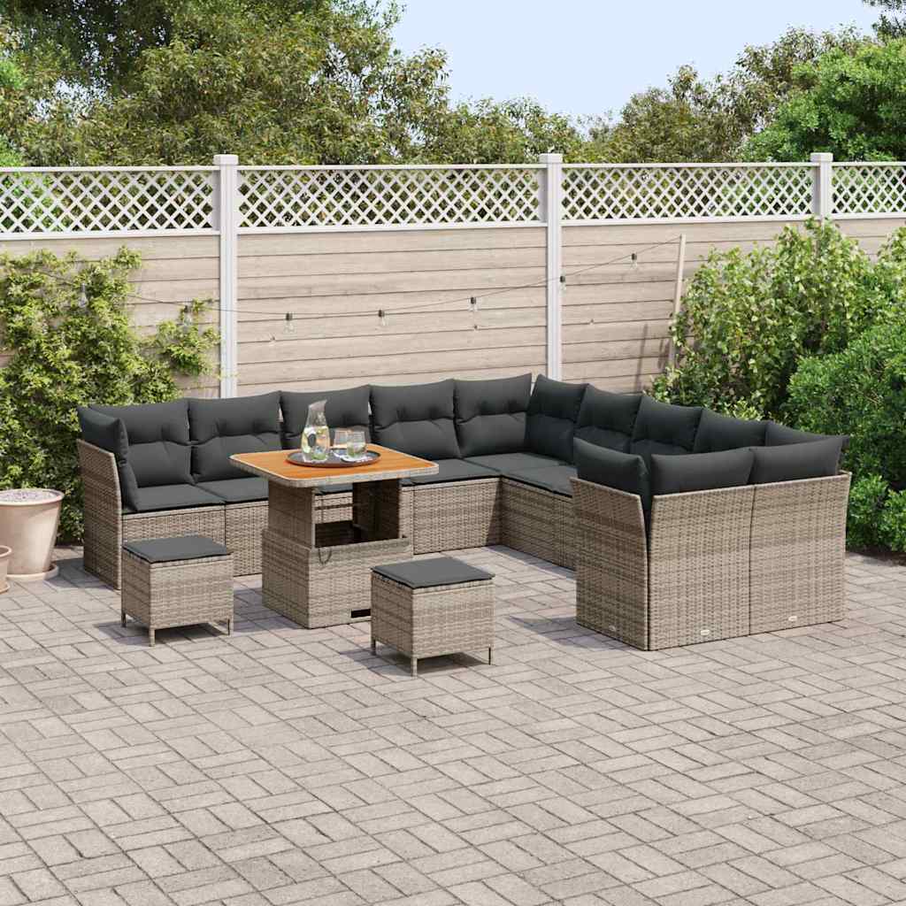 vidaXL Zestaw Sof na Ogród 13 pcs Szary polirattan