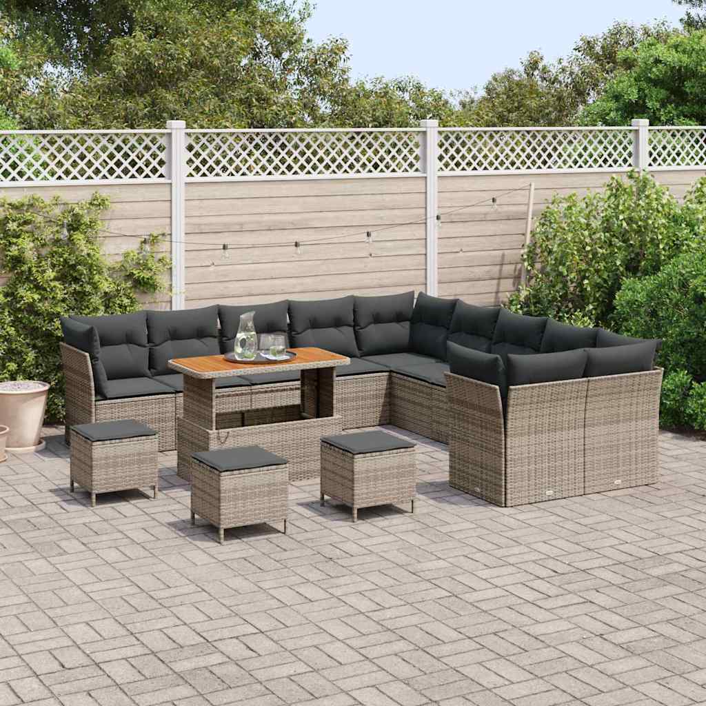vidaXL Zestaw Sof na Ogród 14 pcs Szary polirattan