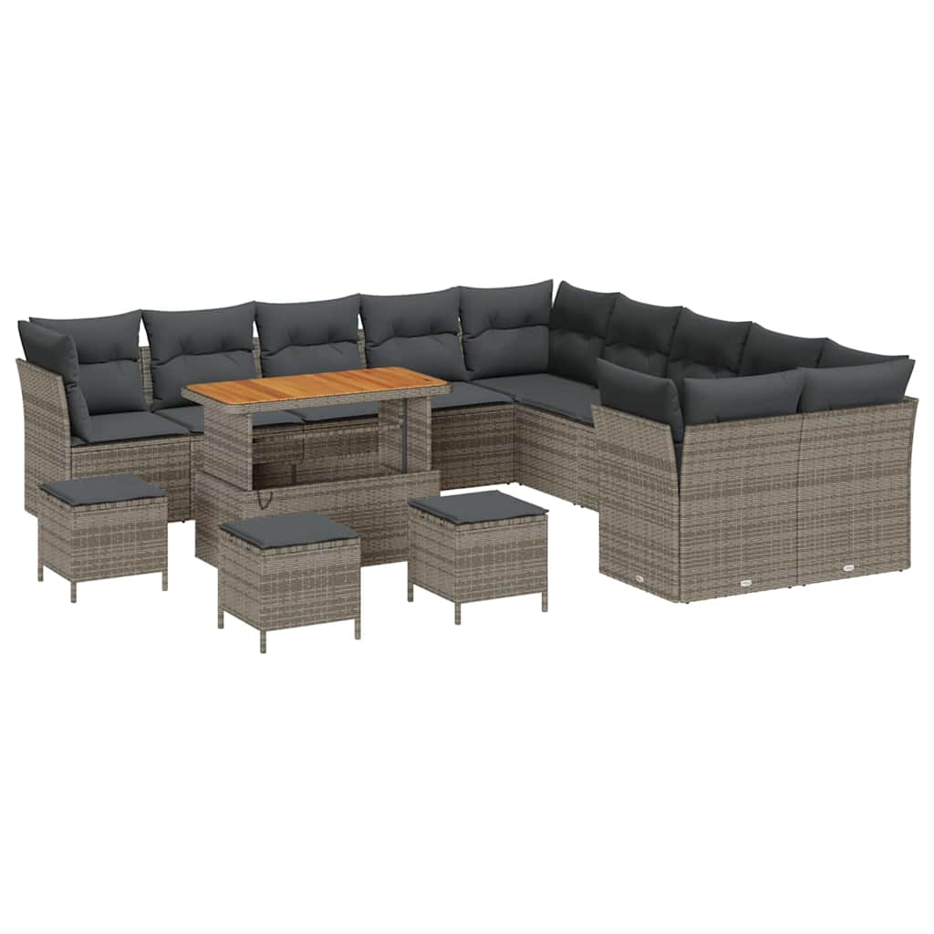 vidaXL Zestaw Sof na Ogród 14 pcs Szary polirattan
