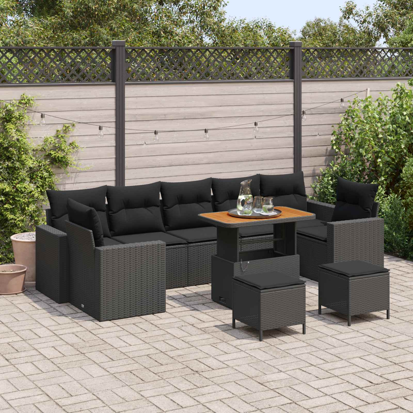vidaXL Zestaw Sof na Ogród 10 pcs Czarny polirattan