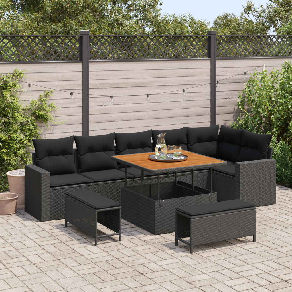 vidaXL Zestaw Sof na Ogród 9 pcs Czarny polirattan