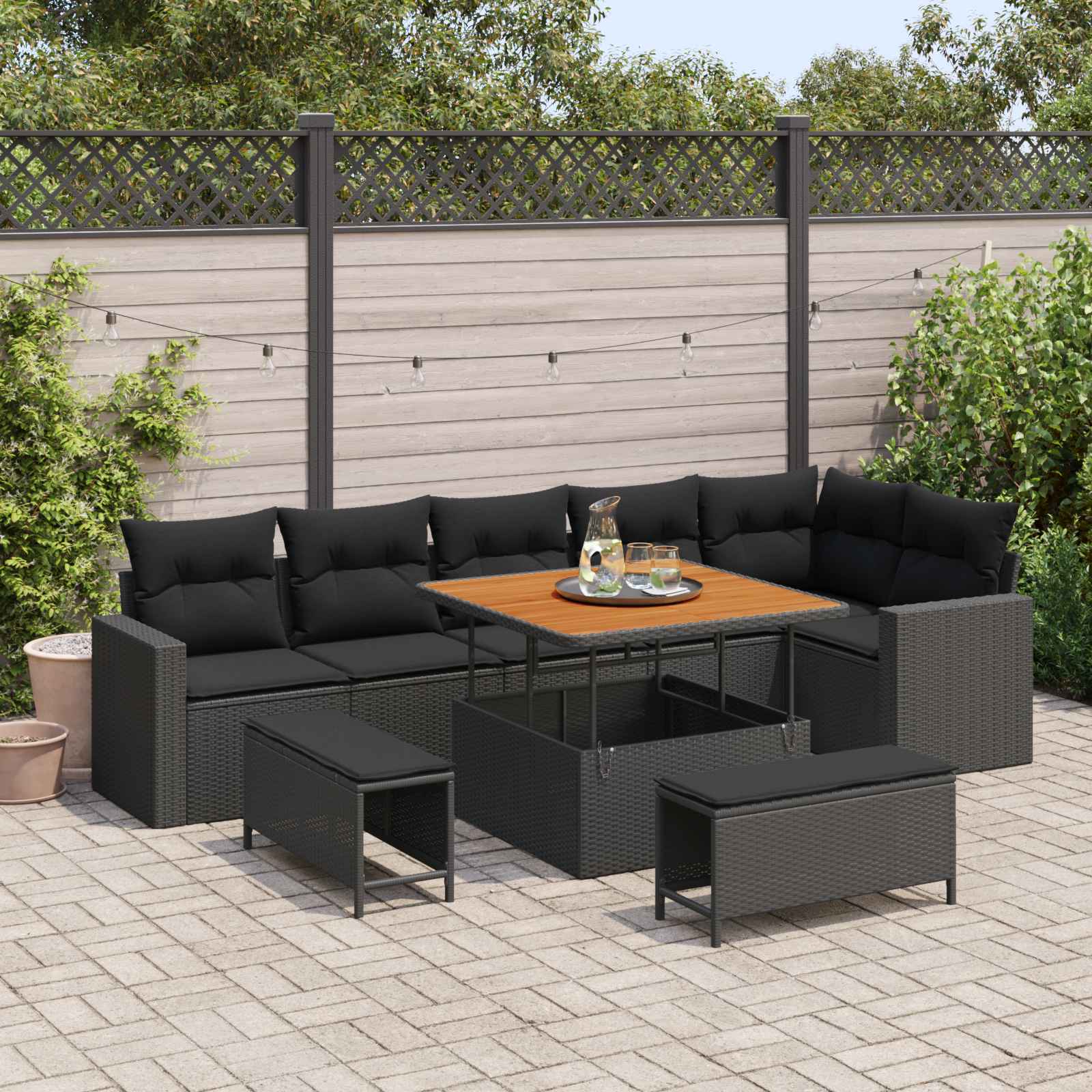 vidaXL Zestaw Sof na Ogród 9 pcs Czarny polirattan