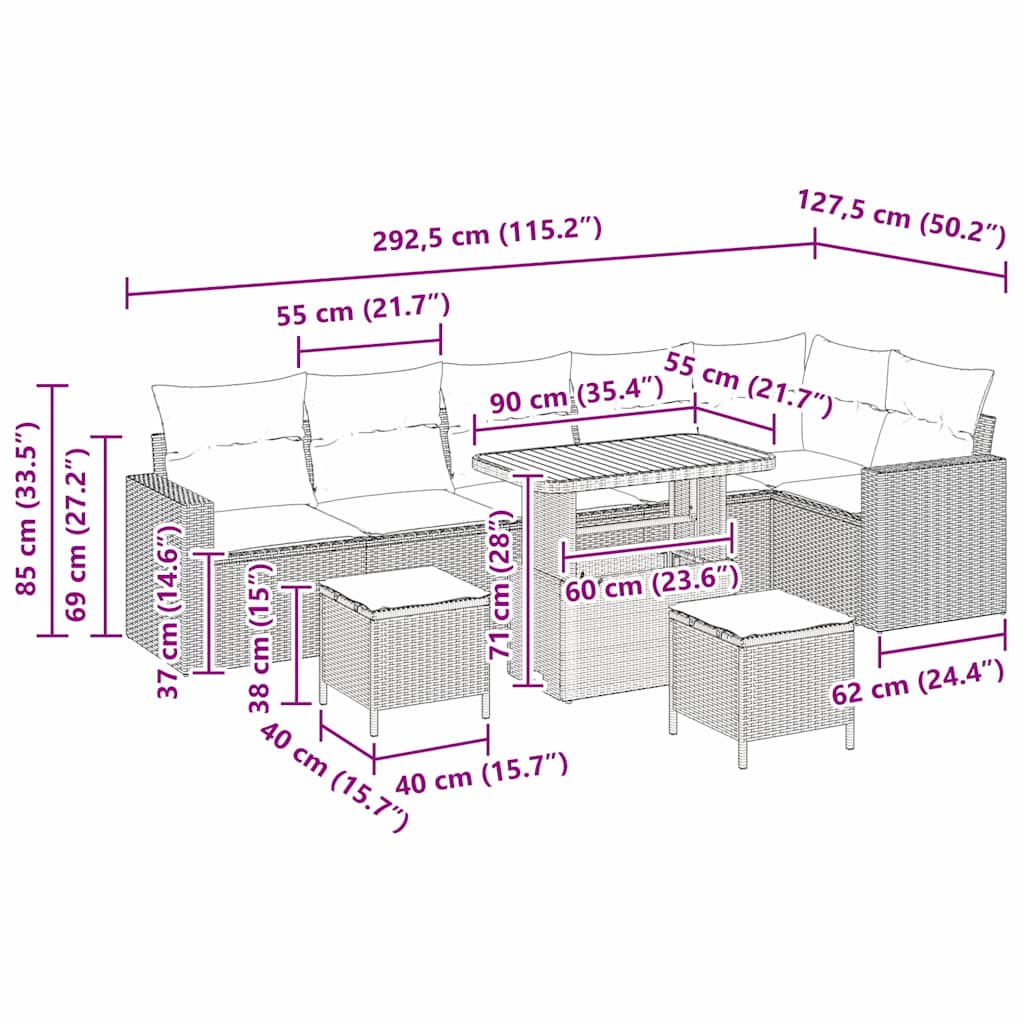 vidaXL Zestaw Sof na Ogród 9 pcs Czarny polirattan