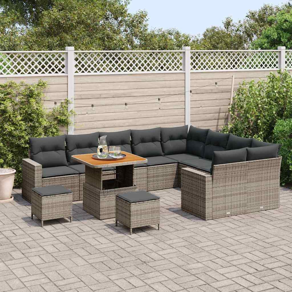 vidaXL Zestaw Sof na Ogród 12 pcs Szary polirattan