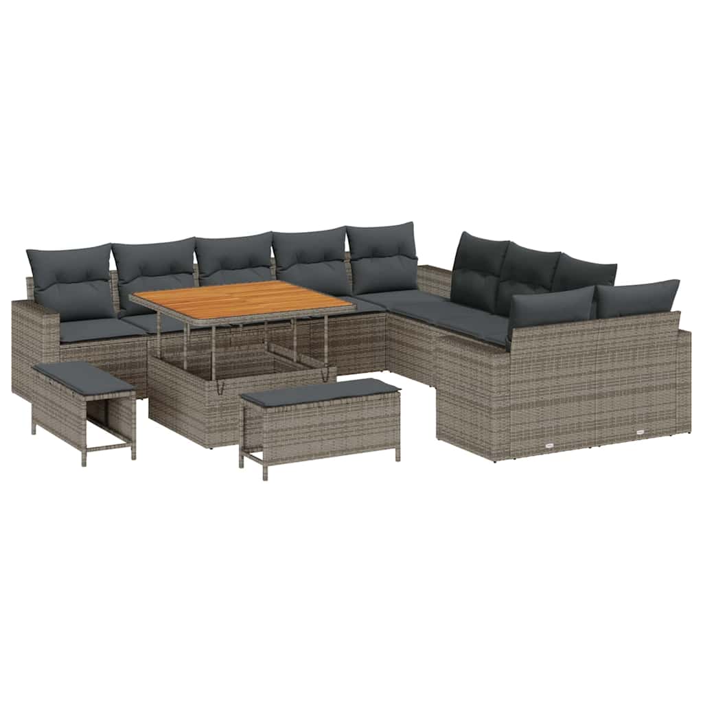 vidaXL Zestaw Sof na Ogród 13 pcs Szary polirattan