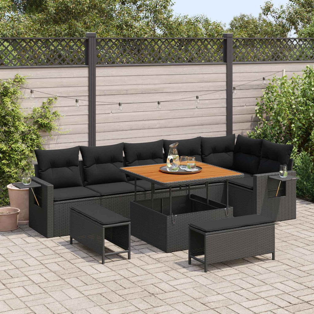 vidaXL Zestaw Sof na Ogród 9 pcs Czarny polirattan