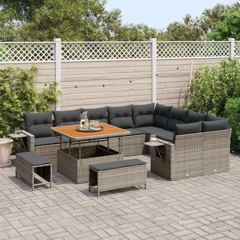 vidaXL Zestaw Sof na Ogród 12 pcs Szary polirattan