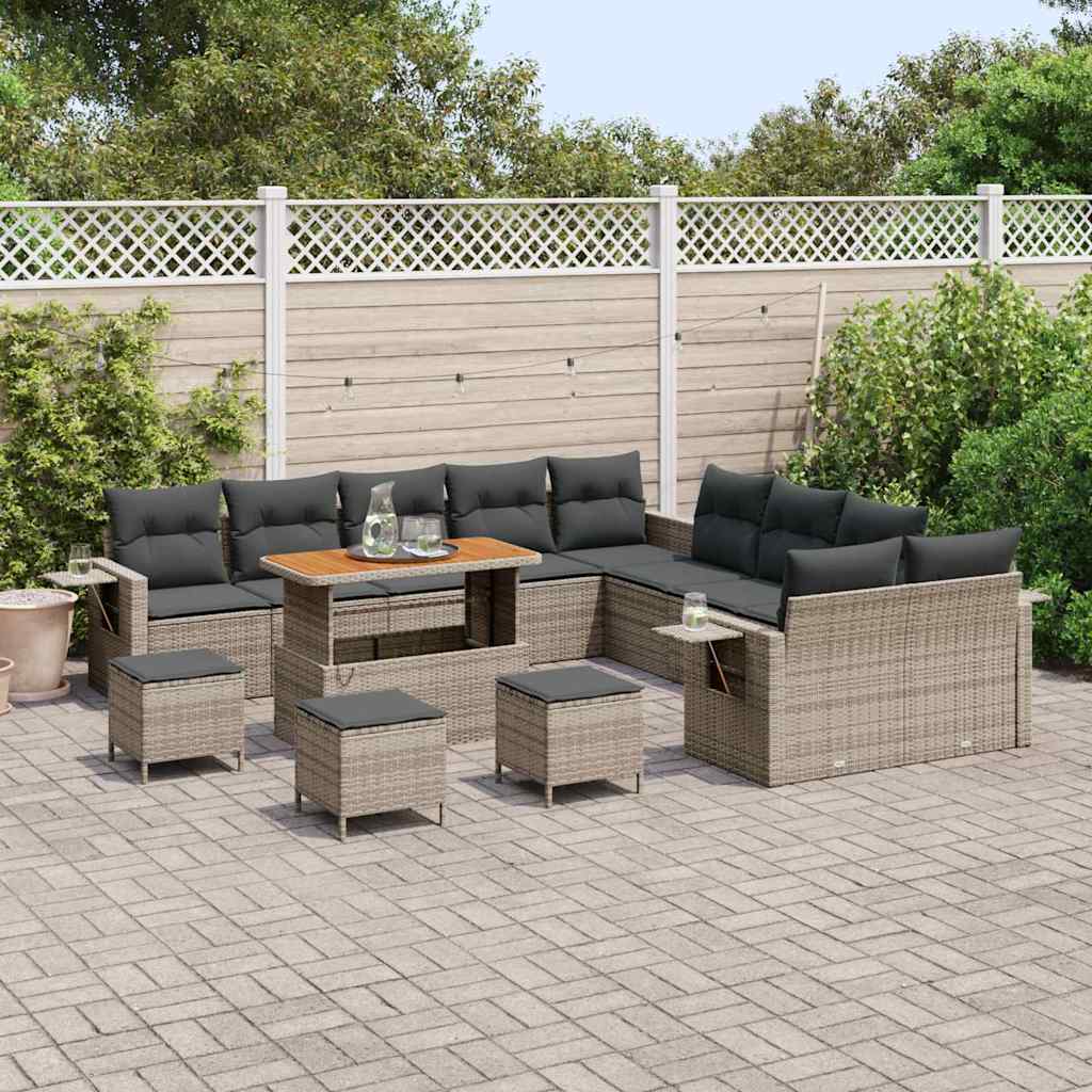 vidaXL Zestaw Sof na Ogród 14 pcs Szary polirattan