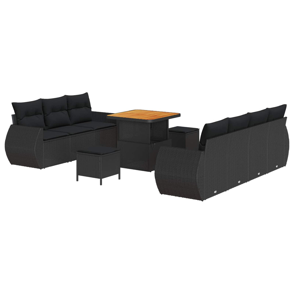 vidaXL Zestaw Sof na Ogród z poduszką 10 pcs Czarny polirattan