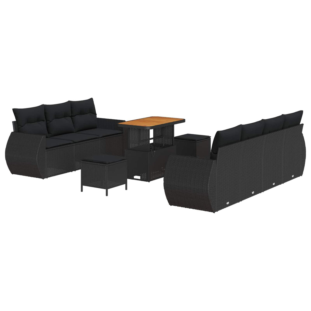 vidaXL Zestaw Sof na Ogród z poduszką 10 pcs Czarny polirattan
