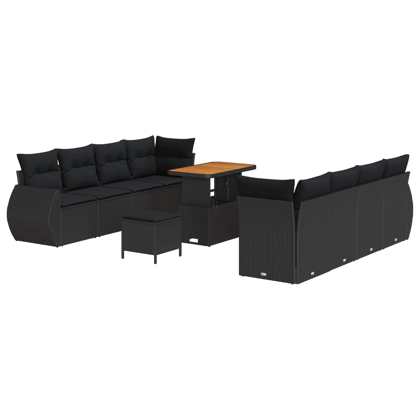 vidaXL Zestaw Sof na Ogród z poduszką 11 pcs Czarny polirattan