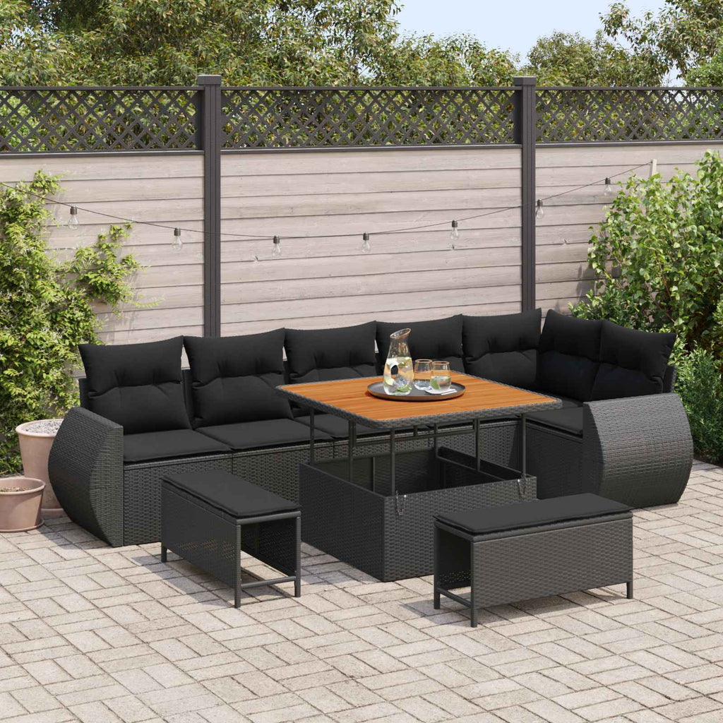 vidaXL Zestaw Sof na Ogród 9 pcs Czarny polirattan