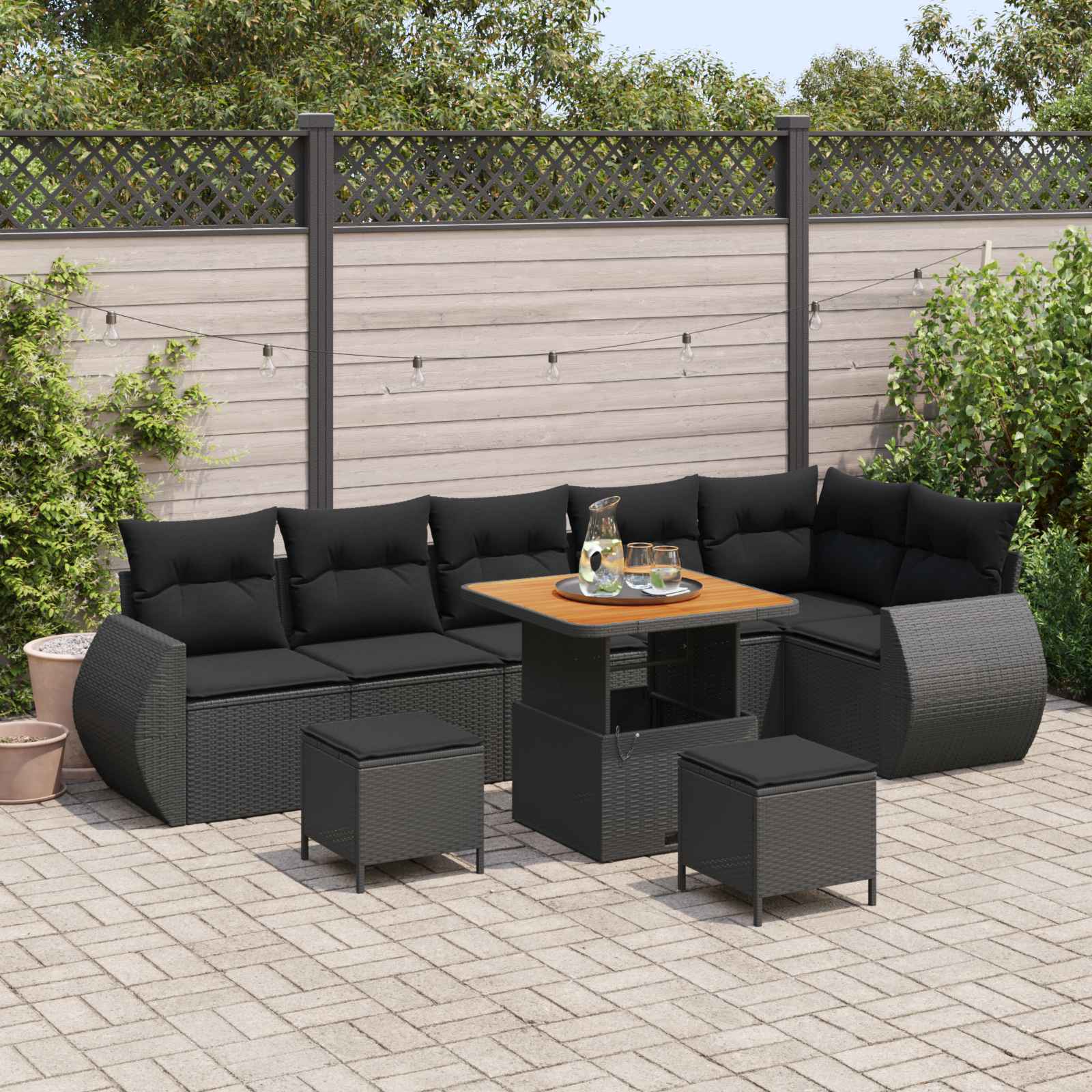 vidaXL Zestaw Sof na Ogród 9 pcs Czarny polirattan