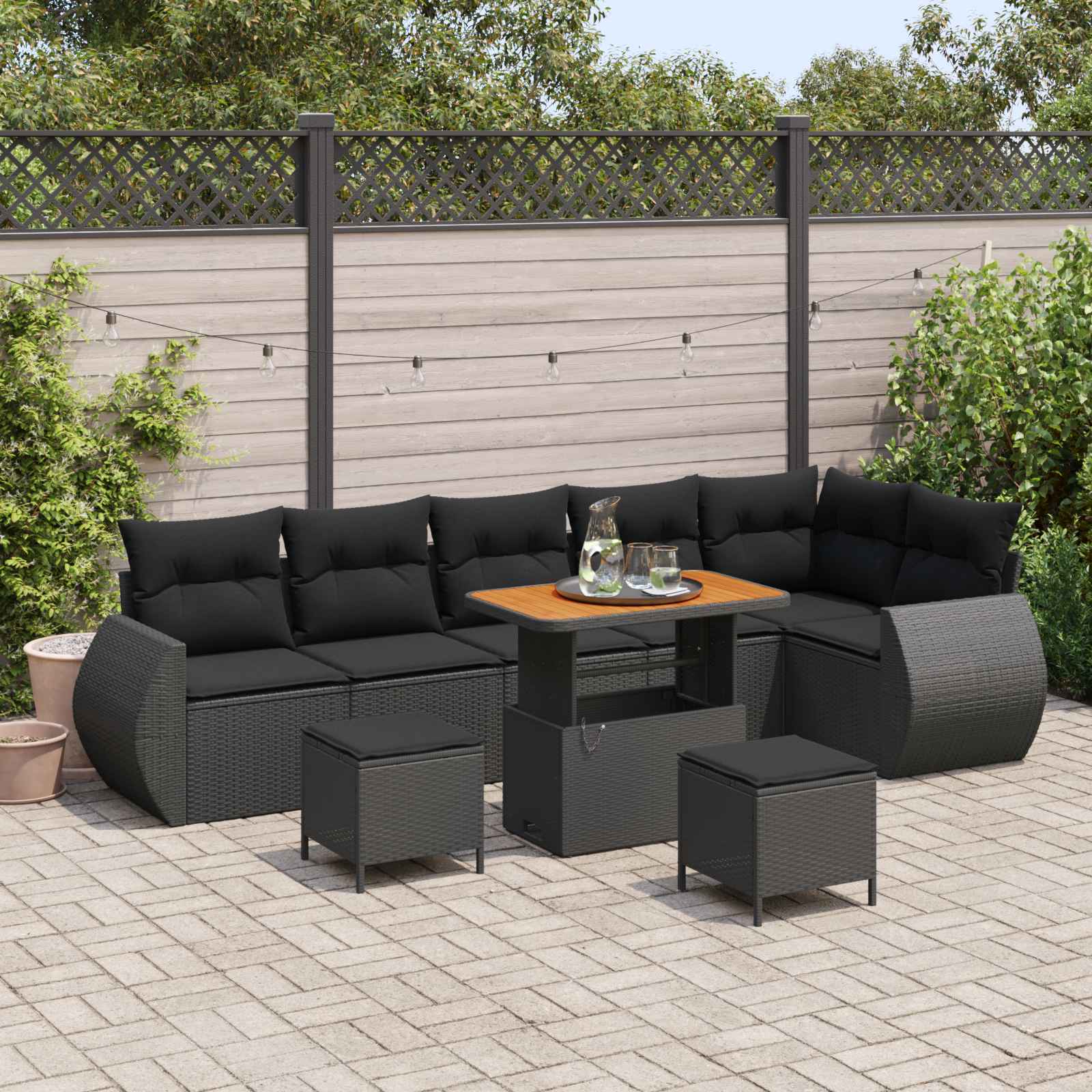 vidaXL Zestaw Sof na Ogród 9 pcs Czarny polirattan