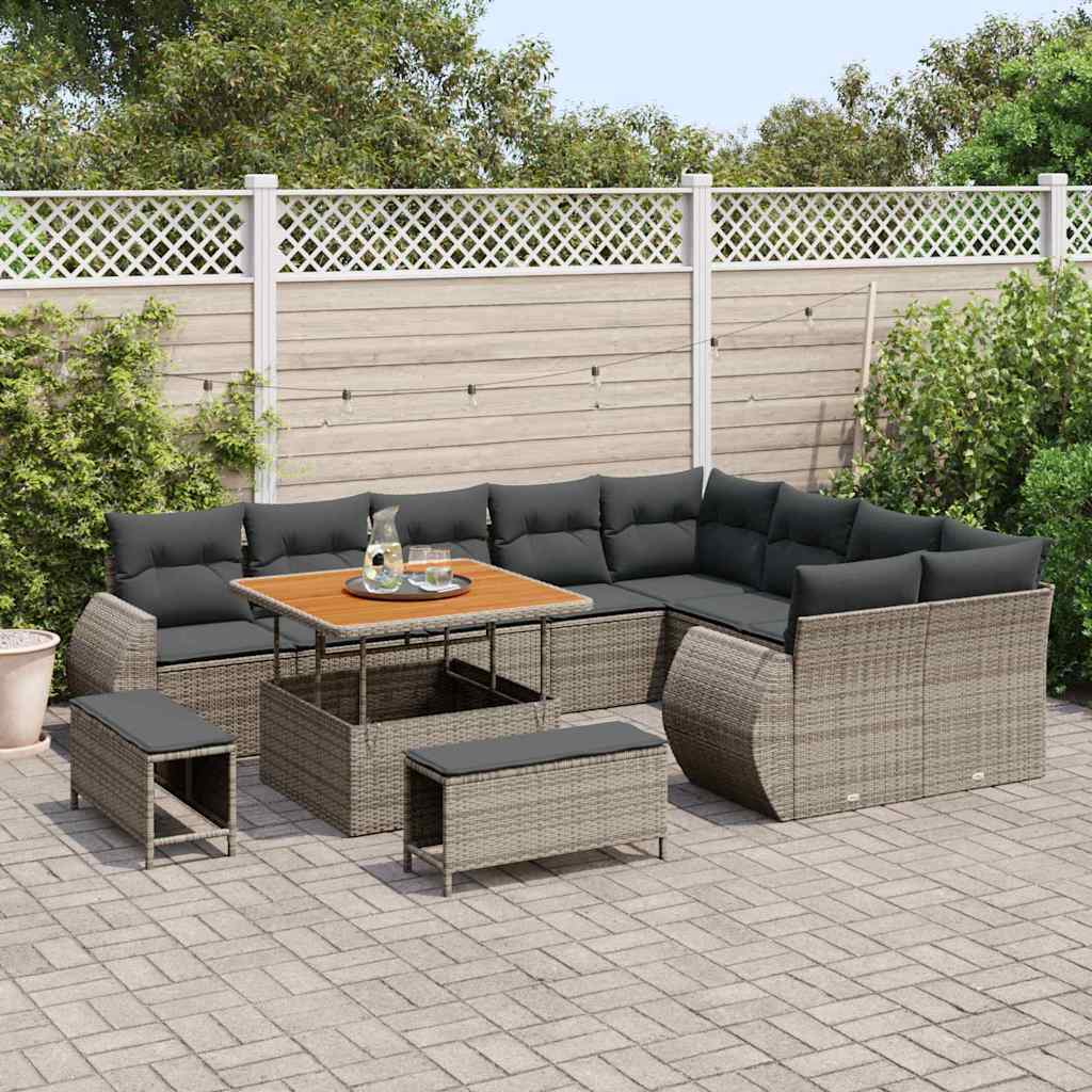 vidaXL Zestaw Sof na Ogród 12 pcs Szary polirattan