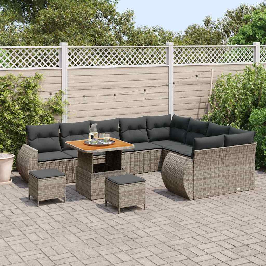 vidaXL Zestaw Sof na Ogród 12 pcs Szary polirattan