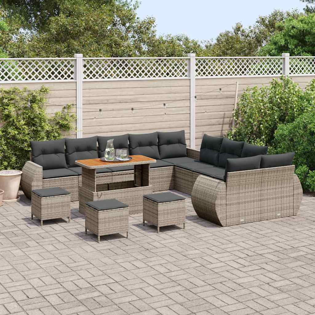 vidaXL Zestaw Sof na Ogród 14 pcs Szary polirattan