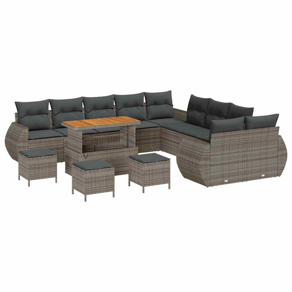 vidaXL Zestaw Sof na Ogród 14 pcs Szary polirattan