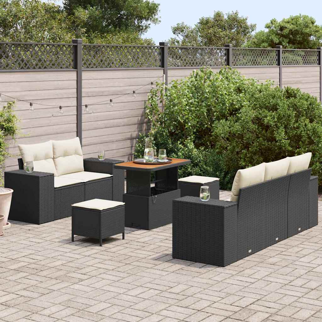 vidaXL Zestaw Sof na Ogród 8 pcs Czarny polirattan