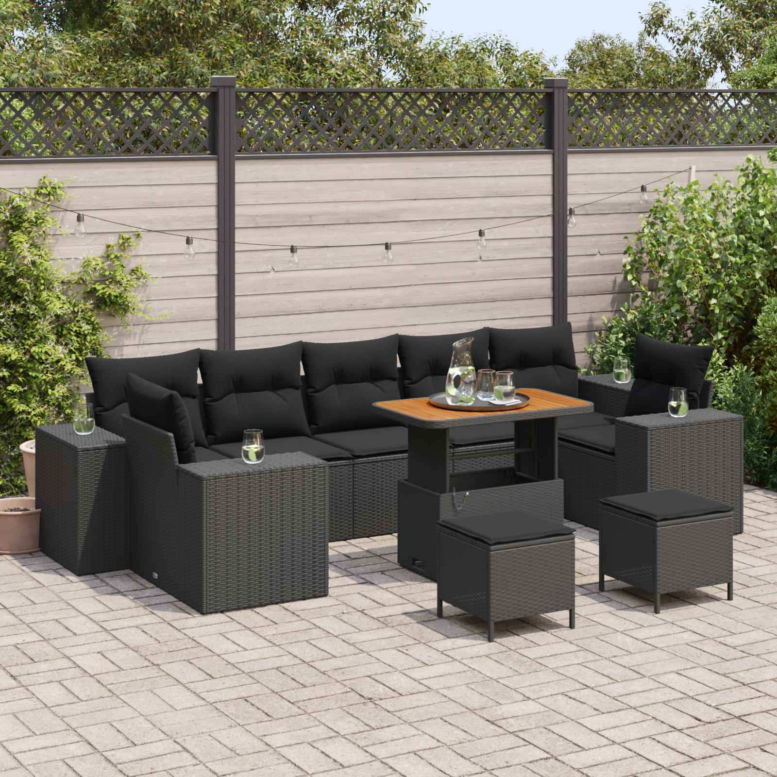 vidaXL Zestaw Sof na Ogród 10 pcs Czarny polirattan