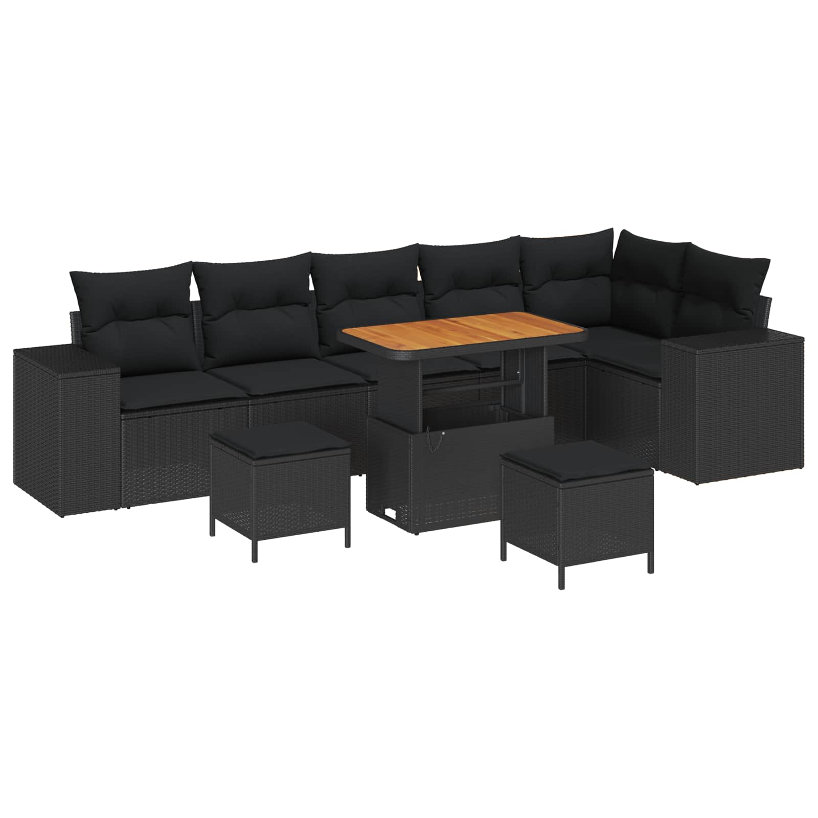 vidaXL Zestaw Sof na Ogród z poduszką 9 pcs Czarny polirattan