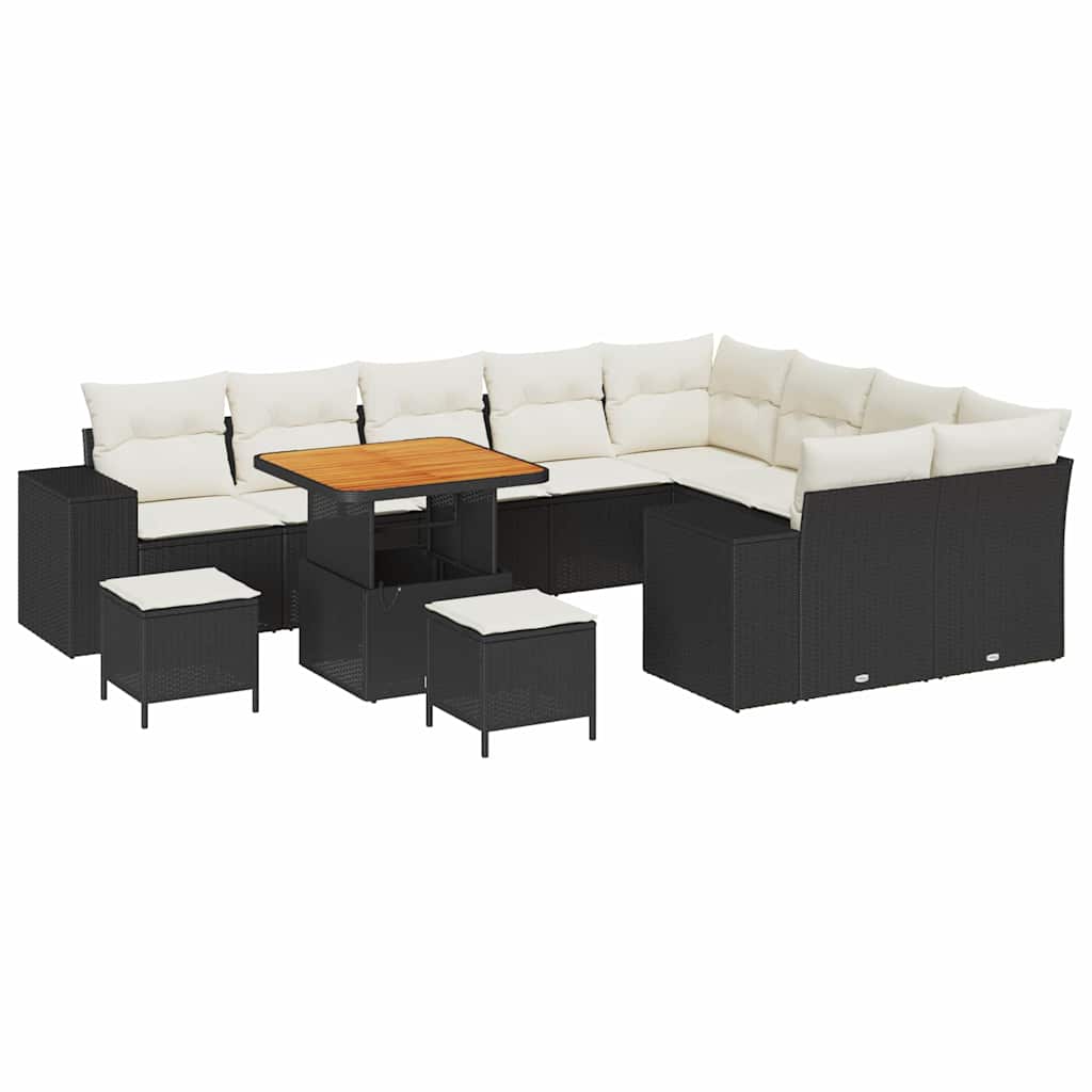 vidaXL Zestaw Sof na Ogród z poduszką 12 pcs Czarny polirattan