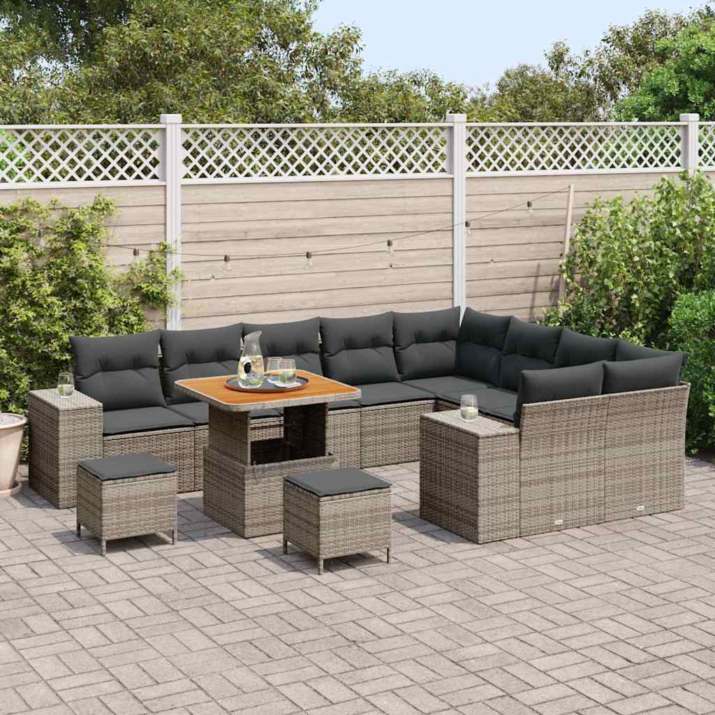 vidaXL Zestaw Sof na Ogród z poduszką 12 pcs Szary polirattan