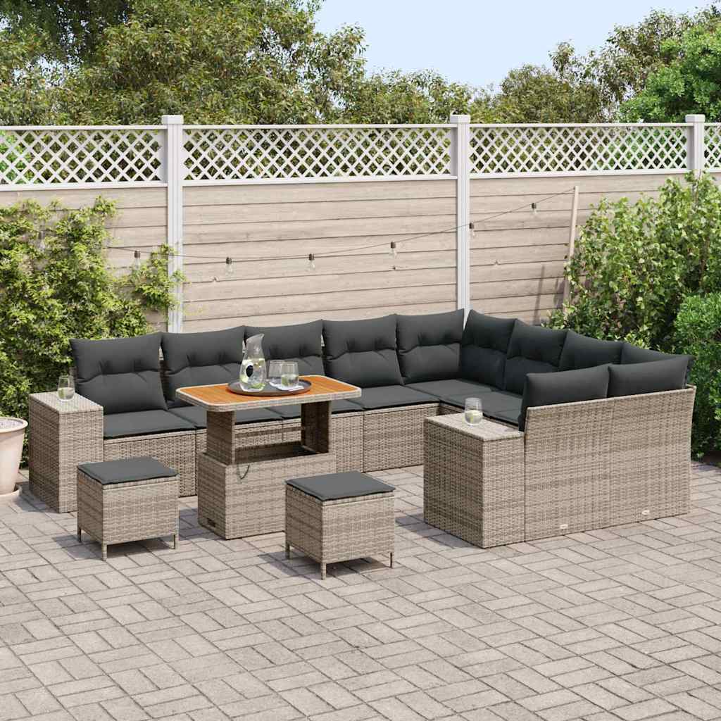 vidaXL Zestaw Sof na Ogród z poduszką 12 pcs Szary polirattan